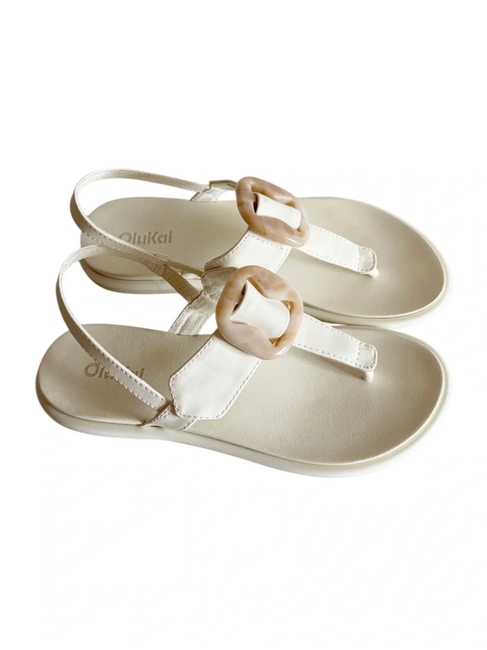 Olukai Womens White Sand La’i T-Bar Thong Slingback Sandal size 6